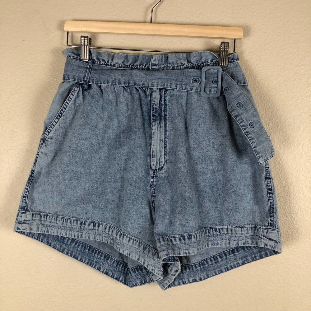 Abercrombie Fitch Shorts Blue Chambray Paperbag Belted Casual Cotton Size Large